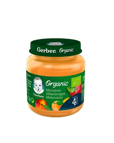 Gerber Organic Puré #Manzana Albaricoque Melocotón 125 Gr